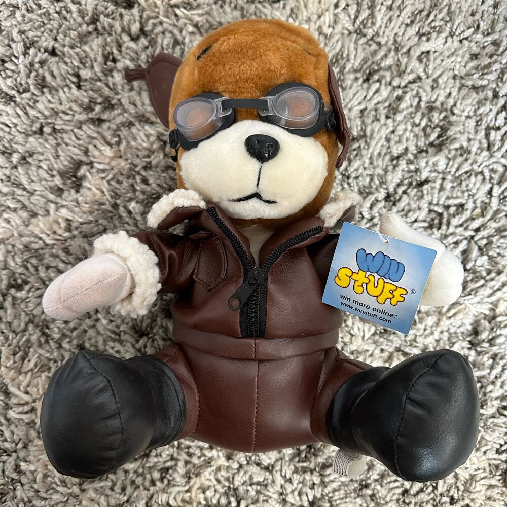 Aviator Pilot Teddy Bear Cap Goggles Faux Leather Good Stuff Win